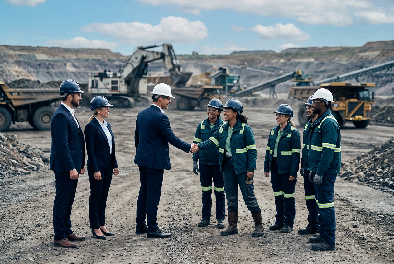 Acercamiento profesional entre ejecutivos en un entorno industrial